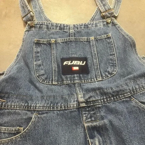 Vintage FUBU men's denim overalls embroidered loose hiphop USA made xxl